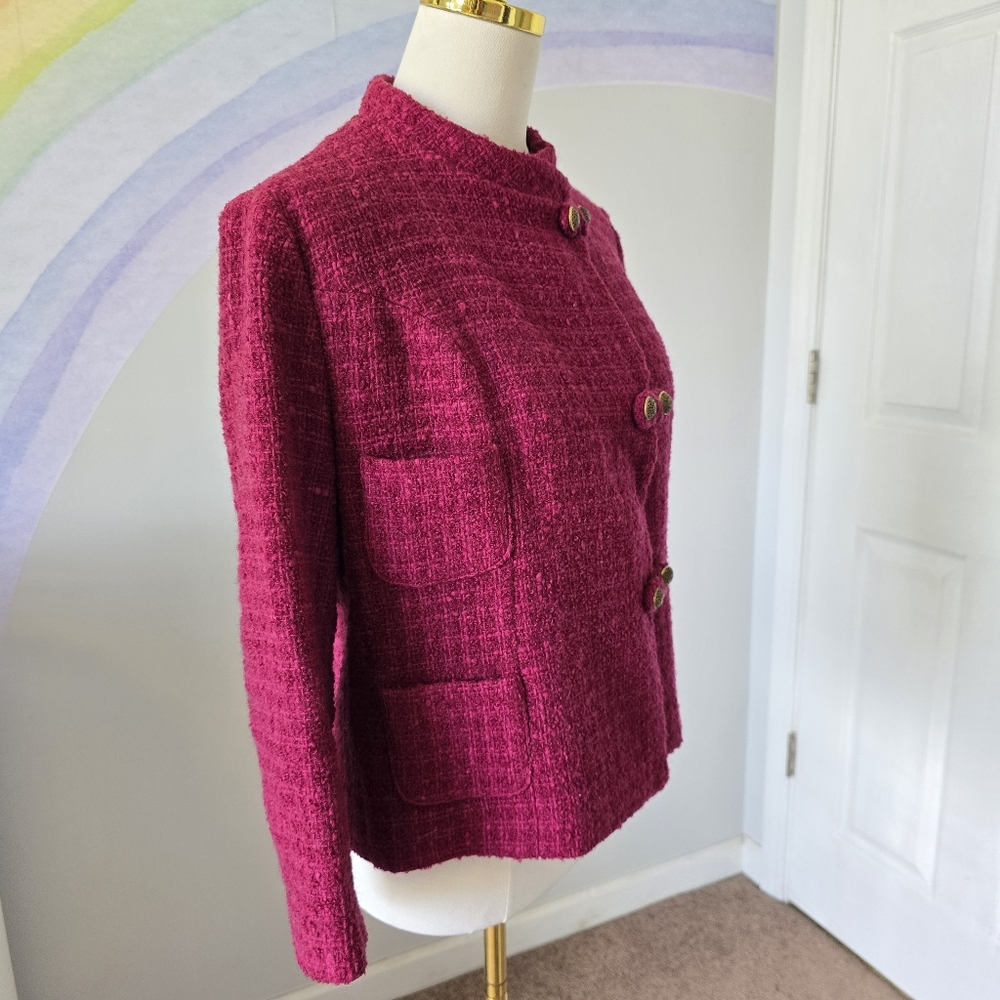 Vintage Strelitz | 12 | Vintage Burgundy New Wool 3 Pocket Jacket - Picture 4 of 11